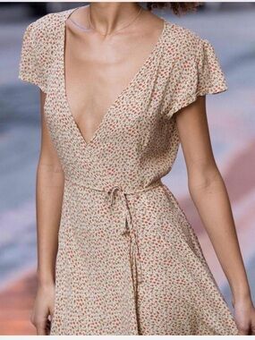 Brandy Melville Floral Wrap Mini Dress in Cream